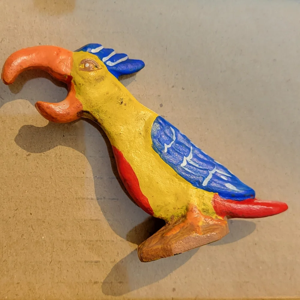 Vintage Cast Iron Parrot Bottle Opener ~ Tiki ~ Tropical ~ Bar Cart ~ Retro